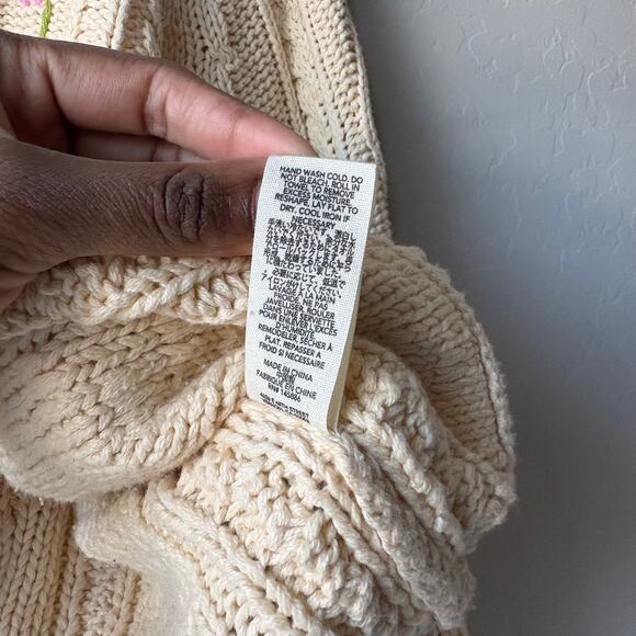 The Great. Sweater Floral Embroidered Cable Knit Pullover Sweater Cream Size 1/S - Picture 9 of 9